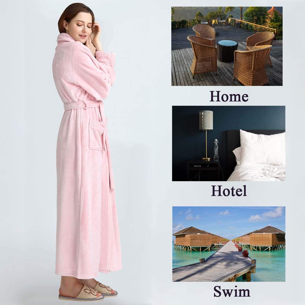 Hellomamma Long Bath Robe for Womens Plush Soft Fleece Bathrobes Nightgown Ladies Pajamas Sleepwear Housecoat - Image 63