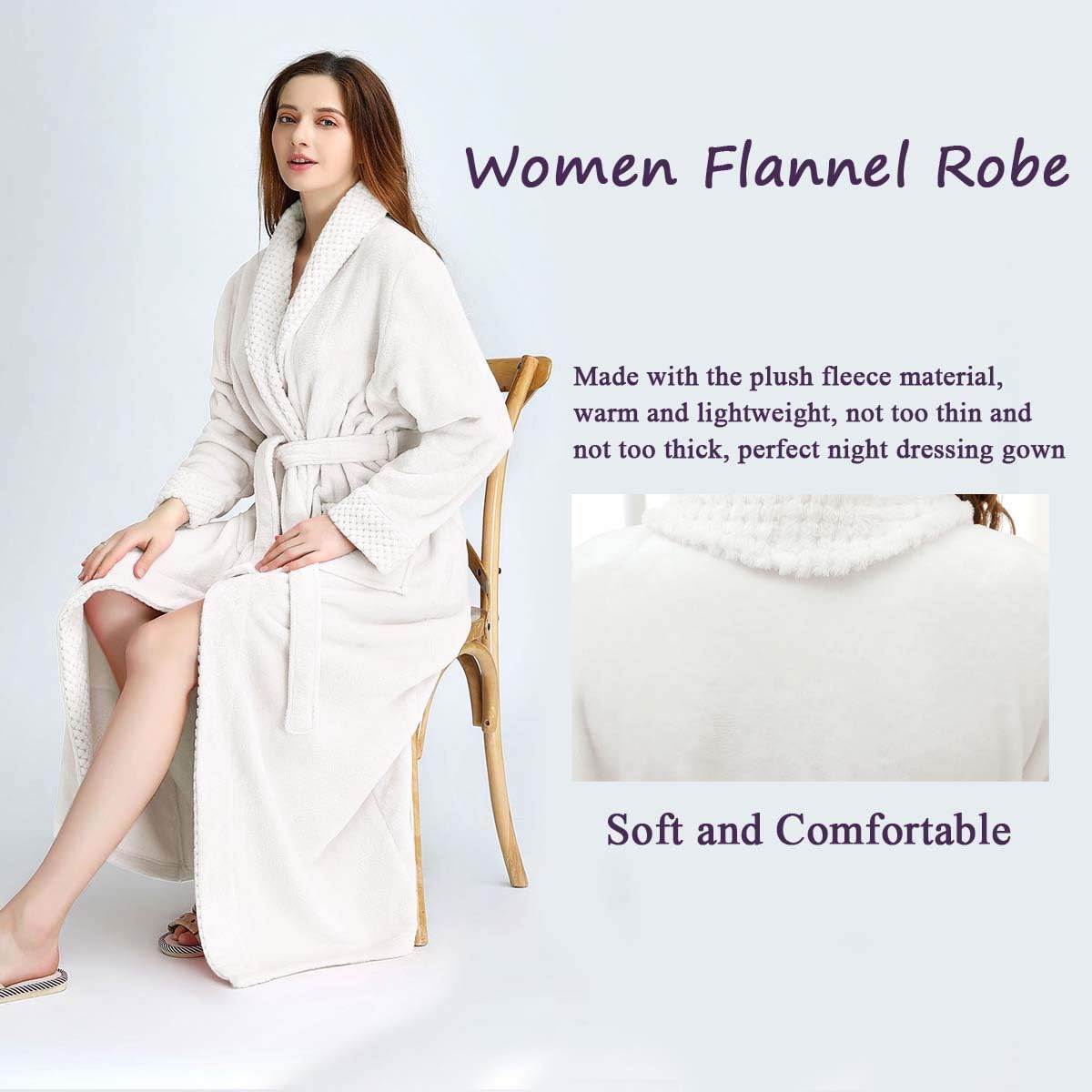 Hellomamma Long Bath Robe for Womens Plush Soft Fleece Bathrobes Nightgown Ladies Pajamas Sleepwear Housecoat - Image 67
