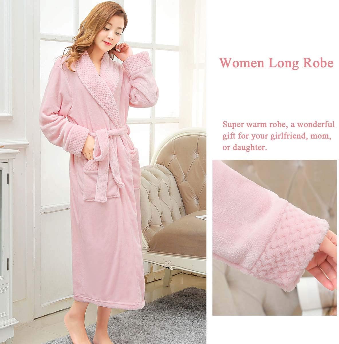 Hellomamma Long Bath Robe for Womens Plush Soft Fleece Bathrobes Nightgown Ladies Pajamas Sleepwear Housecoat - Image 65