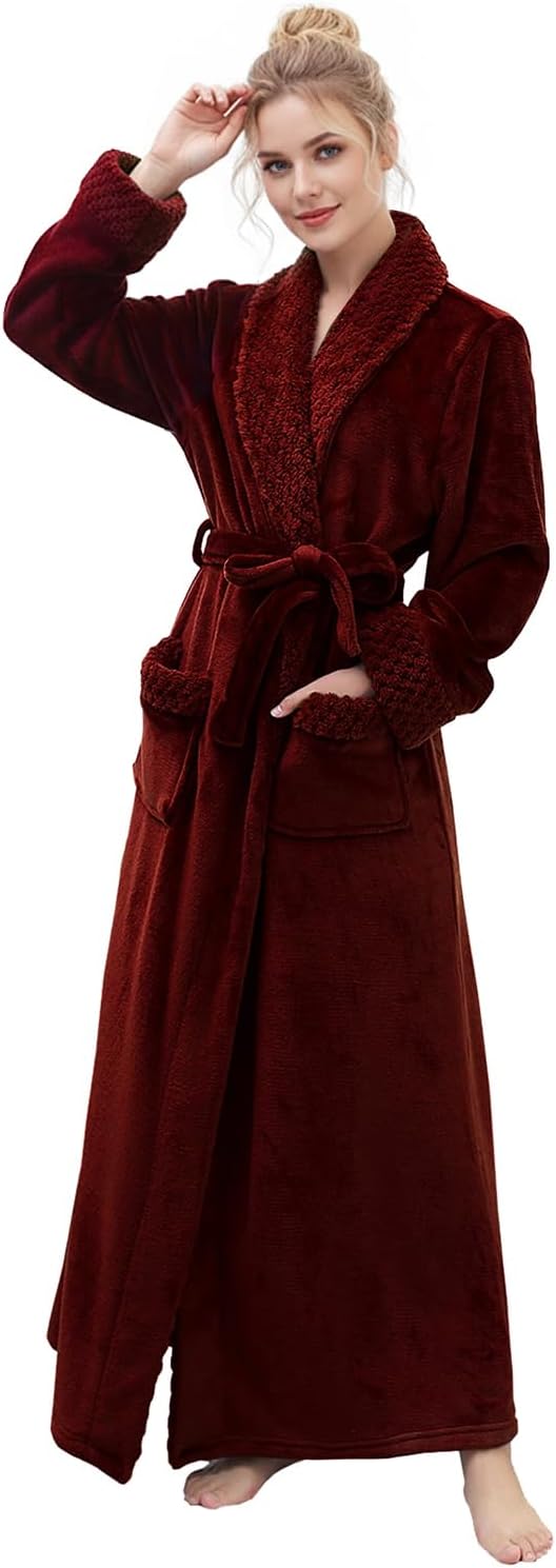 Hellomamma Long Bath Robe for Womens Plush Soft Fleece Bathrobes Nightgown Ladies Pajamas Sleepwear Housecoat - Image 53