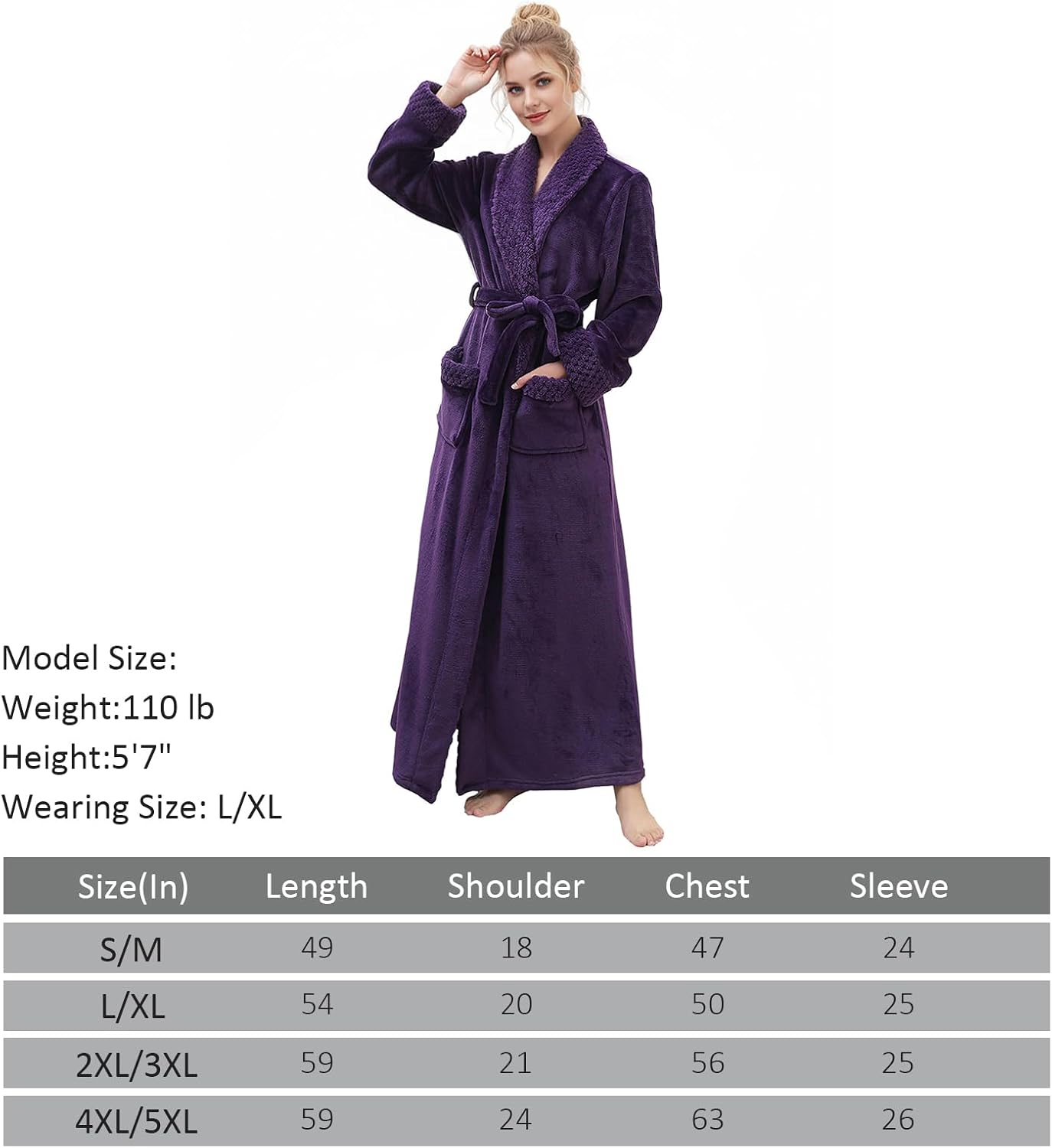 Hellomamma Long Bath Robe for Womens Plush Soft Fleece Bathrobes Nightgown Ladies Pajamas Sleepwear Housecoat - Image 76