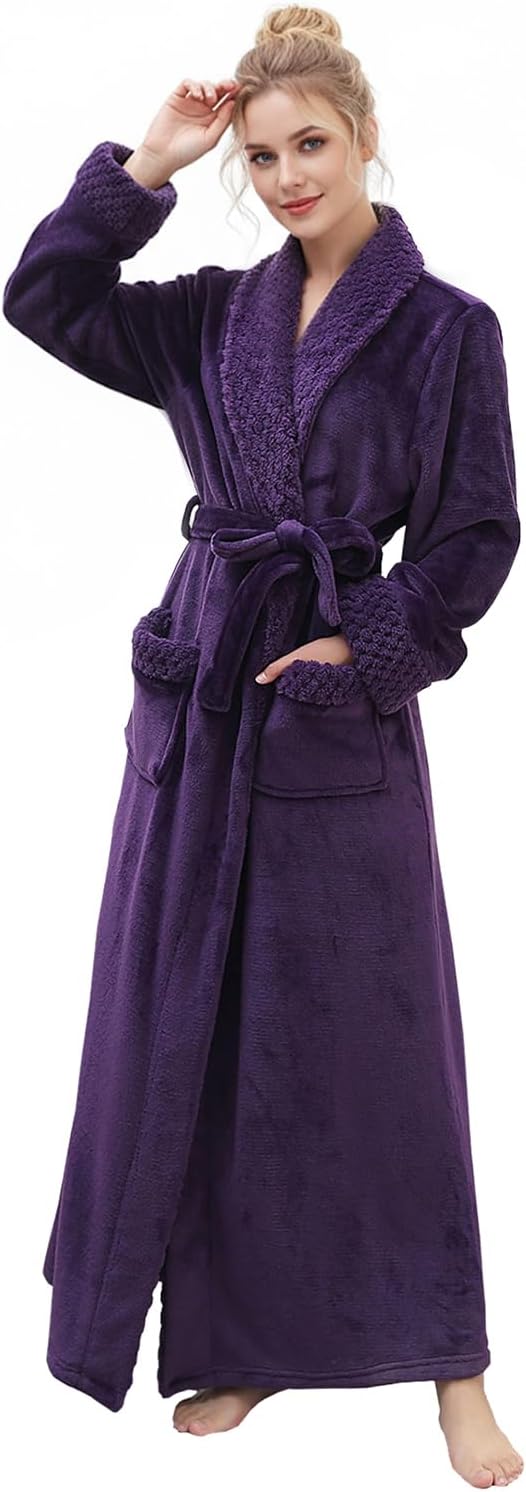 Hellomamma Long Bath Robe for Womens Plush Soft Fleece Bathrobes Nightgown Ladies Pajamas Sleepwear Housecoat - Image 71