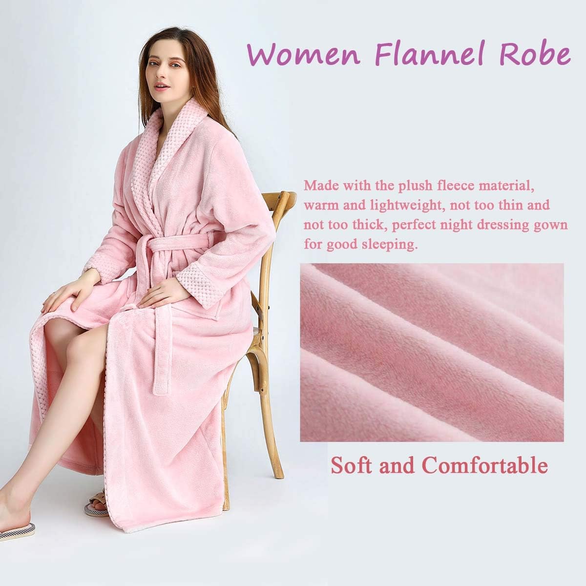 Hellomamma Long Bath Robe for Womens Plush Soft Fleece Bathrobes Nightgown Ladies Pajamas Sleepwear Housecoat - Image 60