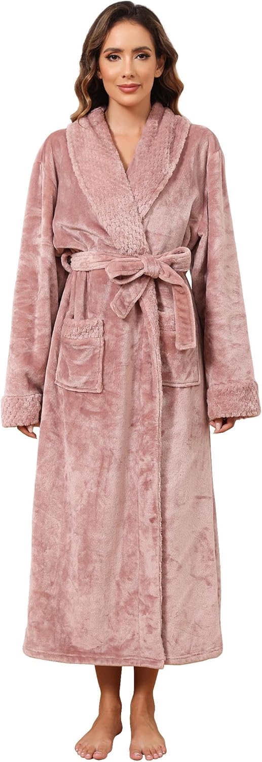 Hellomamma Long Bath Robe for Womens Plush Soft Fleece Bathrobes Nightgown Ladies Pajamas Sleepwear Housecoat - Image 22