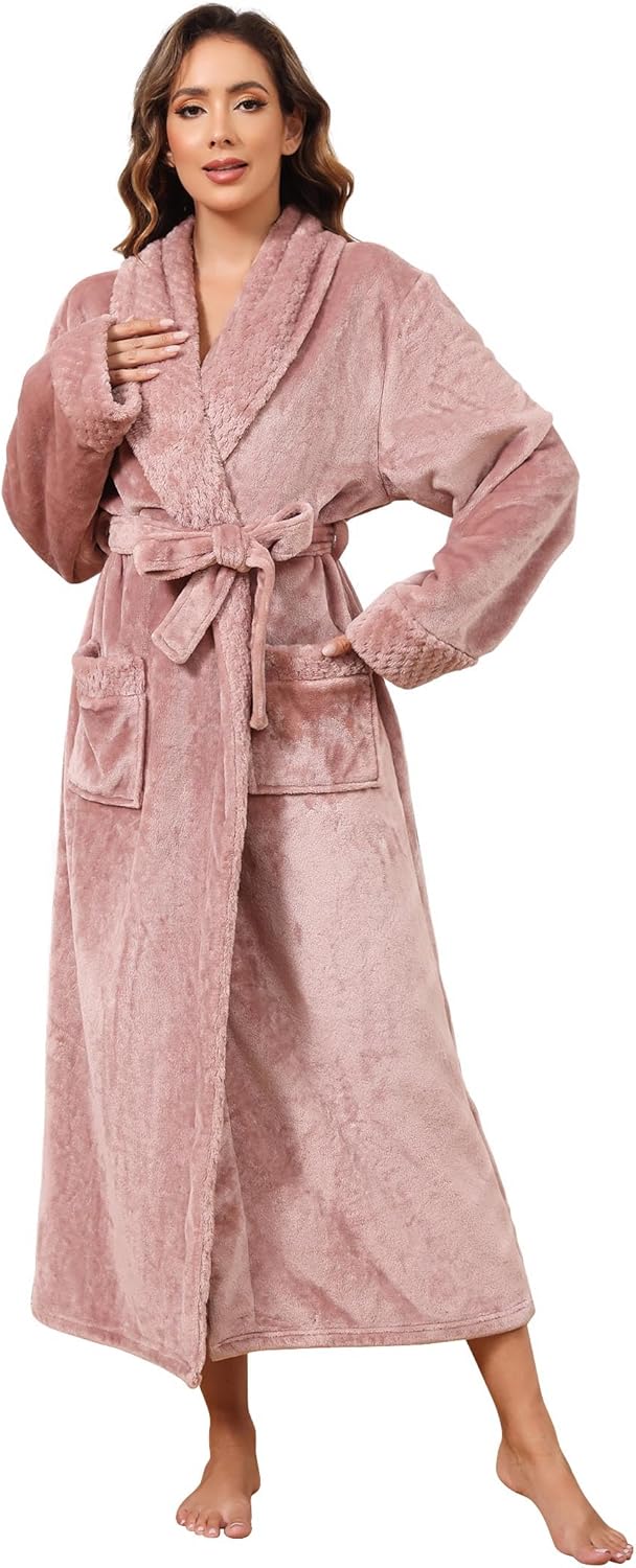 Hellomamma Long Bath Robe for Womens Plush Soft Fleece Bathrobes Nightgown Ladies Pajamas Sleepwear Housecoat - Image 23
