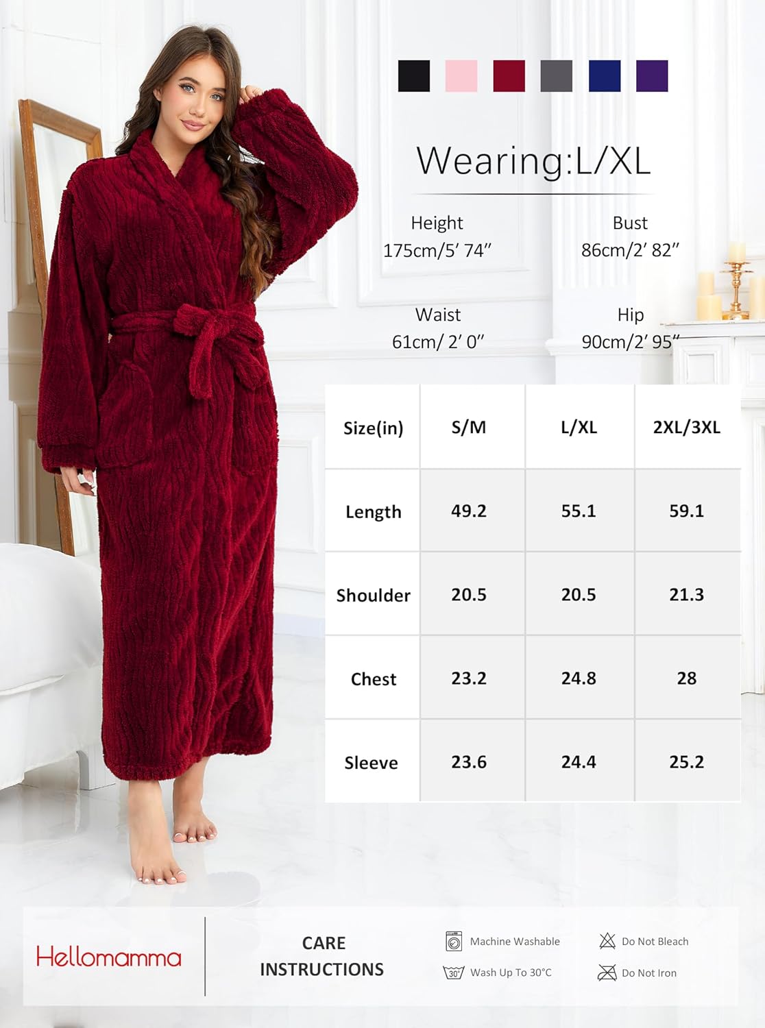 Hellomamma Long Bath Robe for Womens Plush Soft Fleece Bathrobes Nightgown Ladies Pajamas Sleepwear Housecoat - Image 89