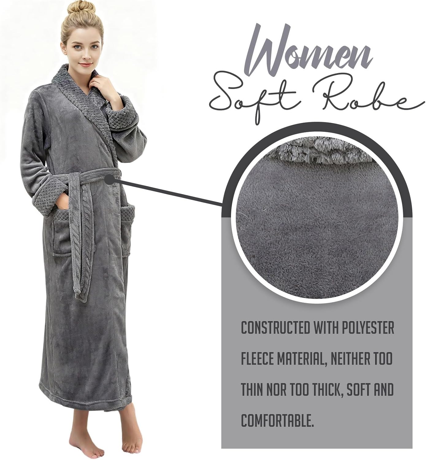 Hellomamma Long Bath Robe for Womens Plush Soft Fleece Bathrobes Nightgown Ladies Pajamas Sleepwear Housecoat - Image 104