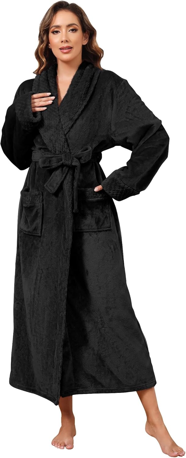 Hellomamma Long Bath Robe for Womens Plush Soft Fleece Bathrobes Nightgown Ladies Pajamas Sleepwear Housecoat - Image 36