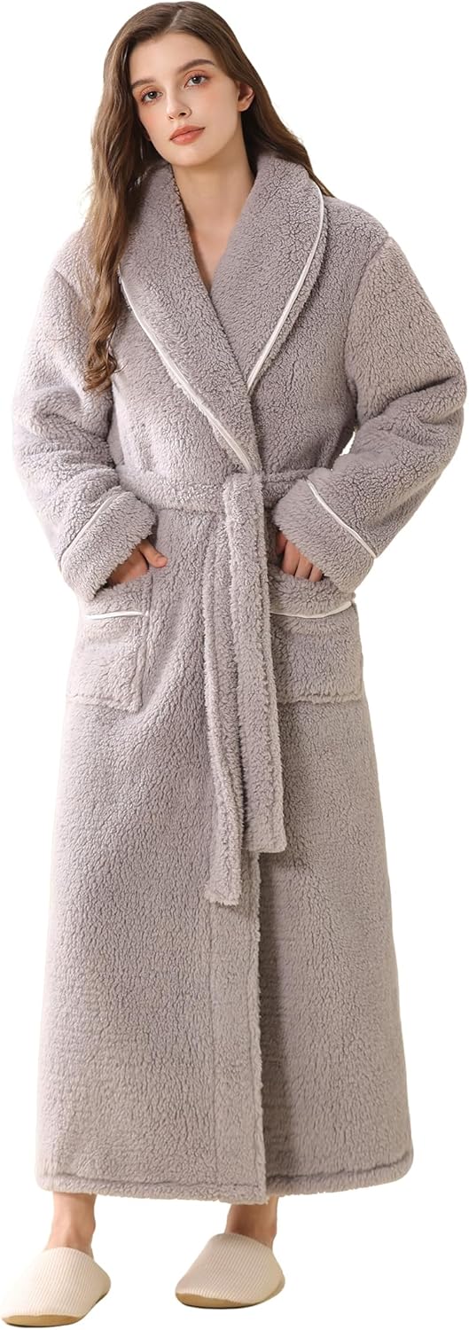 Hellomamma Long Bath Robe for Womens Plush Soft Fleece Bathrobes Nightgown Ladies Pajamas Sleepwear Housecoat - Image 15