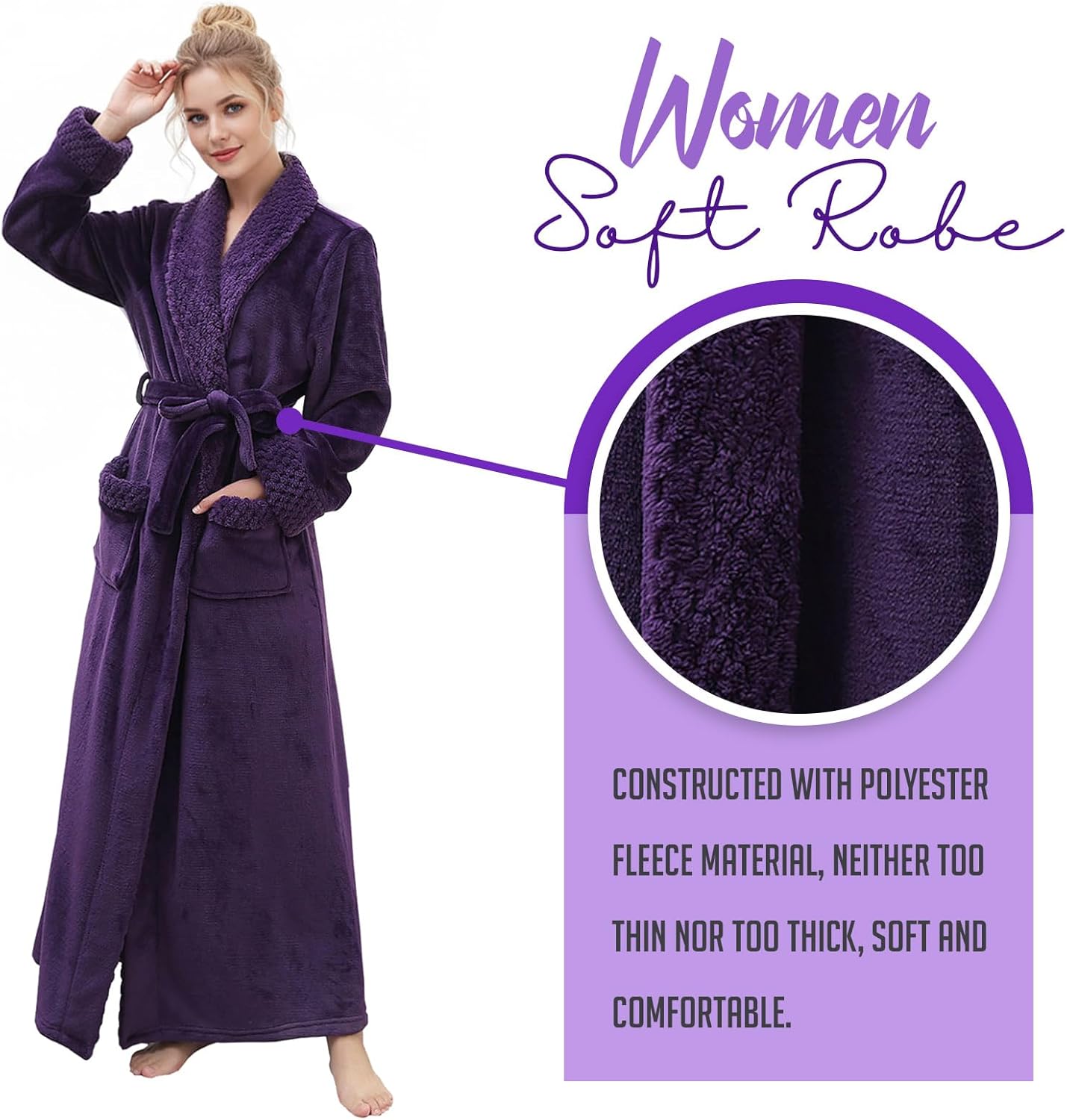 Hellomamma Long Bath Robe for Womens Plush Soft Fleece Bathrobes Nightgown Ladies Pajamas Sleepwear Housecoat - Image 72