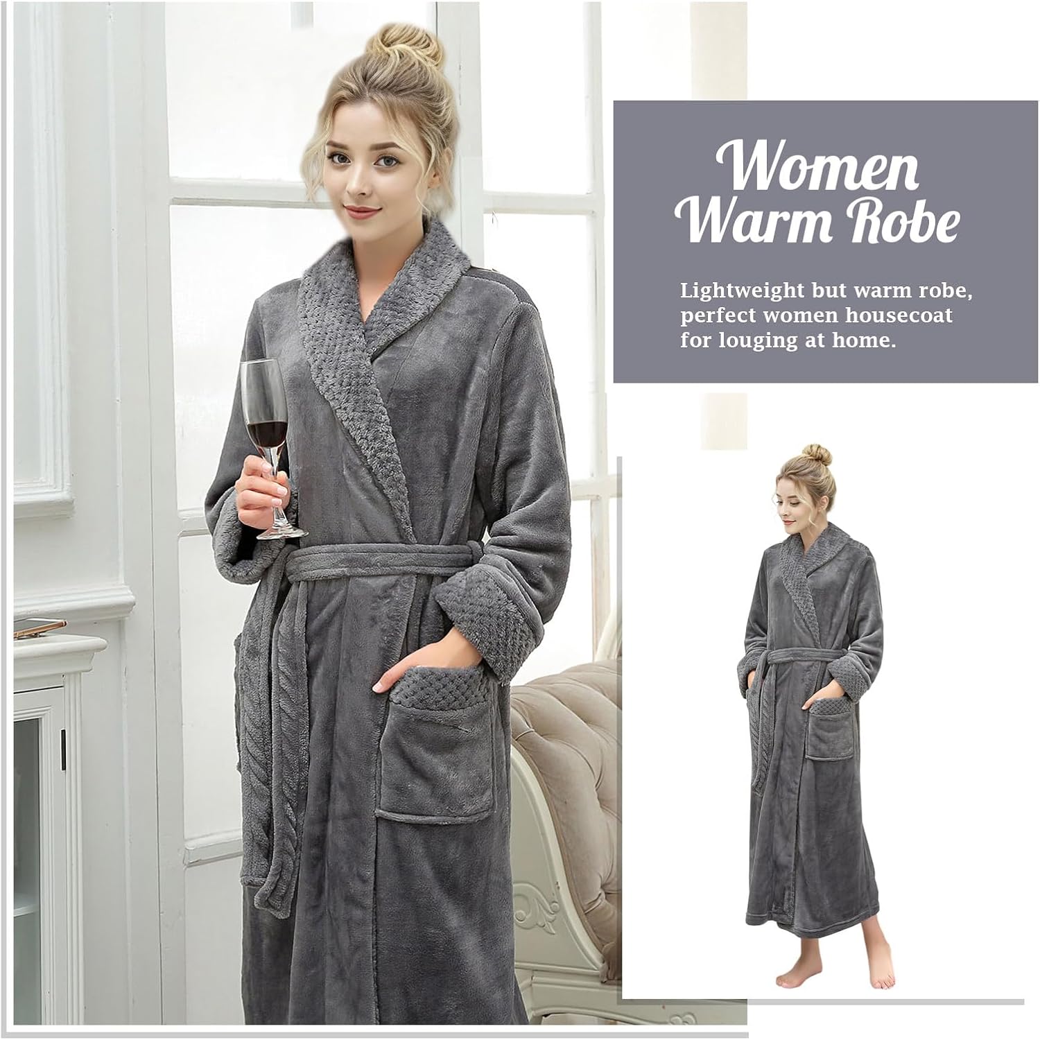 Hellomamma Long Bath Robe for Womens Plush Soft Fleece Bathrobes Nightgown Ladies Pajamas Sleepwear Housecoat - Image 106