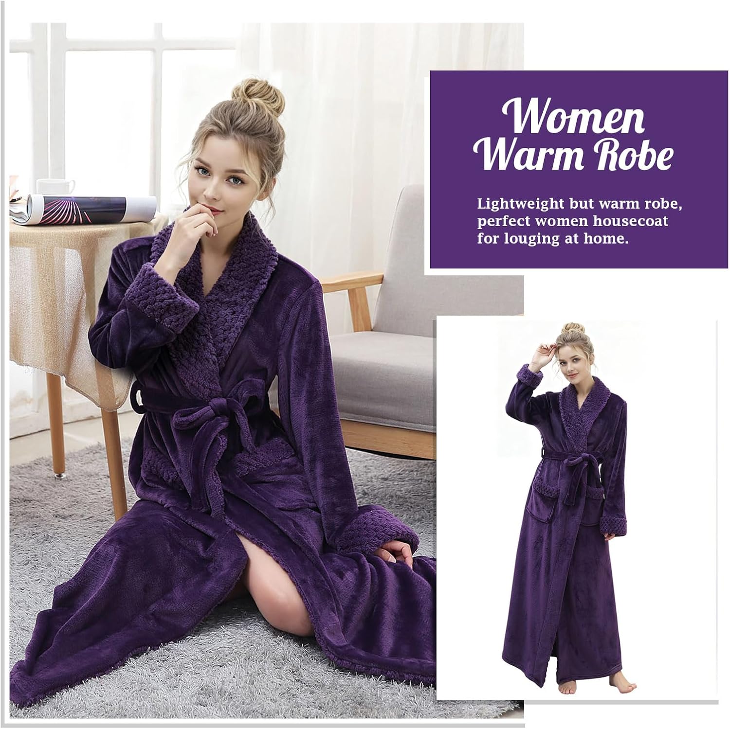 Hellomamma Long Bath Robe for Womens Plush Soft Fleece Bathrobes Nightgown Ladies Pajamas Sleepwear Housecoat - Image 74