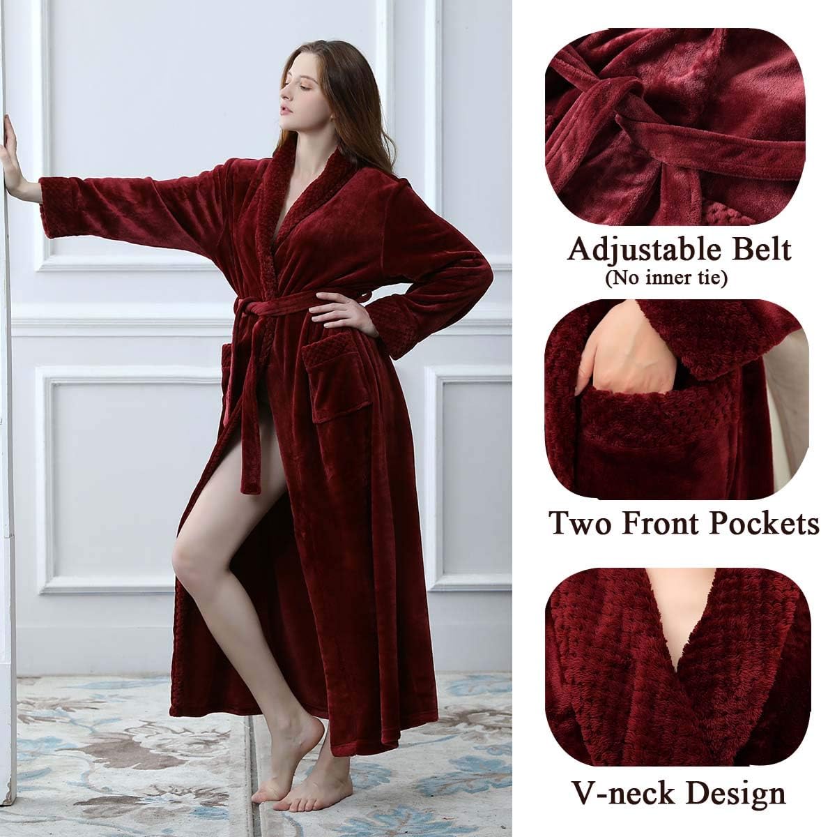 Hellomamma Long Bath Robe for Womens Plush Soft Fleece Bathrobes Nightgown Ladies Pajamas Sleepwear Housecoat - Image 55