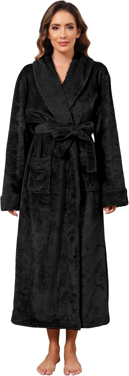 Hellomamma Long Bath Robe for Womens Plush Soft Fleece Bathrobes Nightgown Ladies Pajamas Sleepwear Housecoat - Image 35