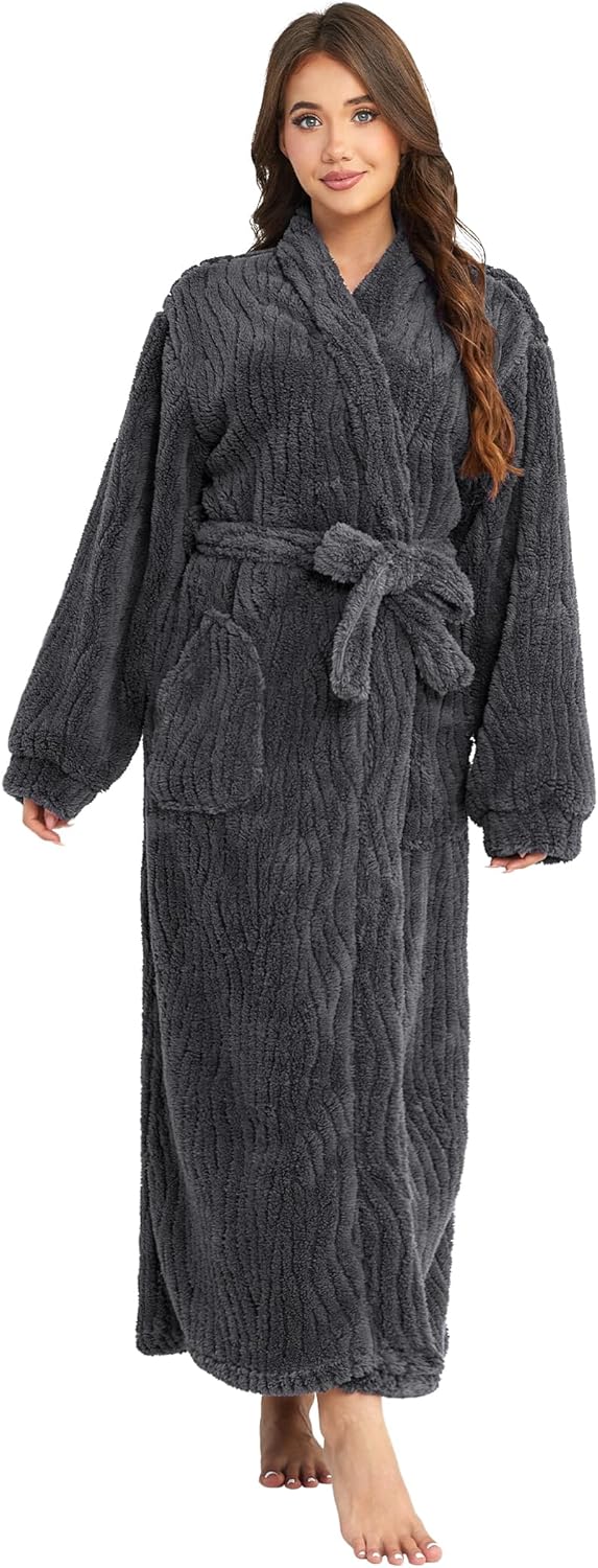 Hellomamma Long Bath Robe for Womens Plush Soft Fleece Bathrobes Nightgown Ladies Pajamas Sleepwear Housecoat - Image 28