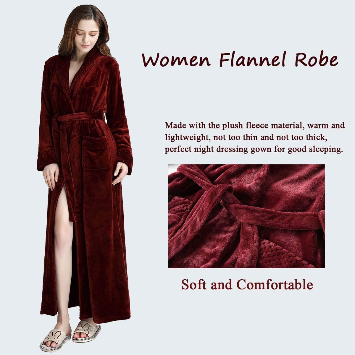 Hellomamma Long Bath Robe for Womens Plush Soft Fleece Bathrobes Nightgown Ladies Pajamas Sleepwear Housecoat - Image 54