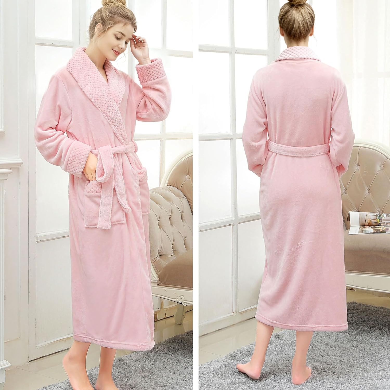 Hellomamma Long Bath Robe for Womens Plush Soft Fleece Bathrobes Nightgown Ladies Pajamas Sleepwear Housecoat - Image 62