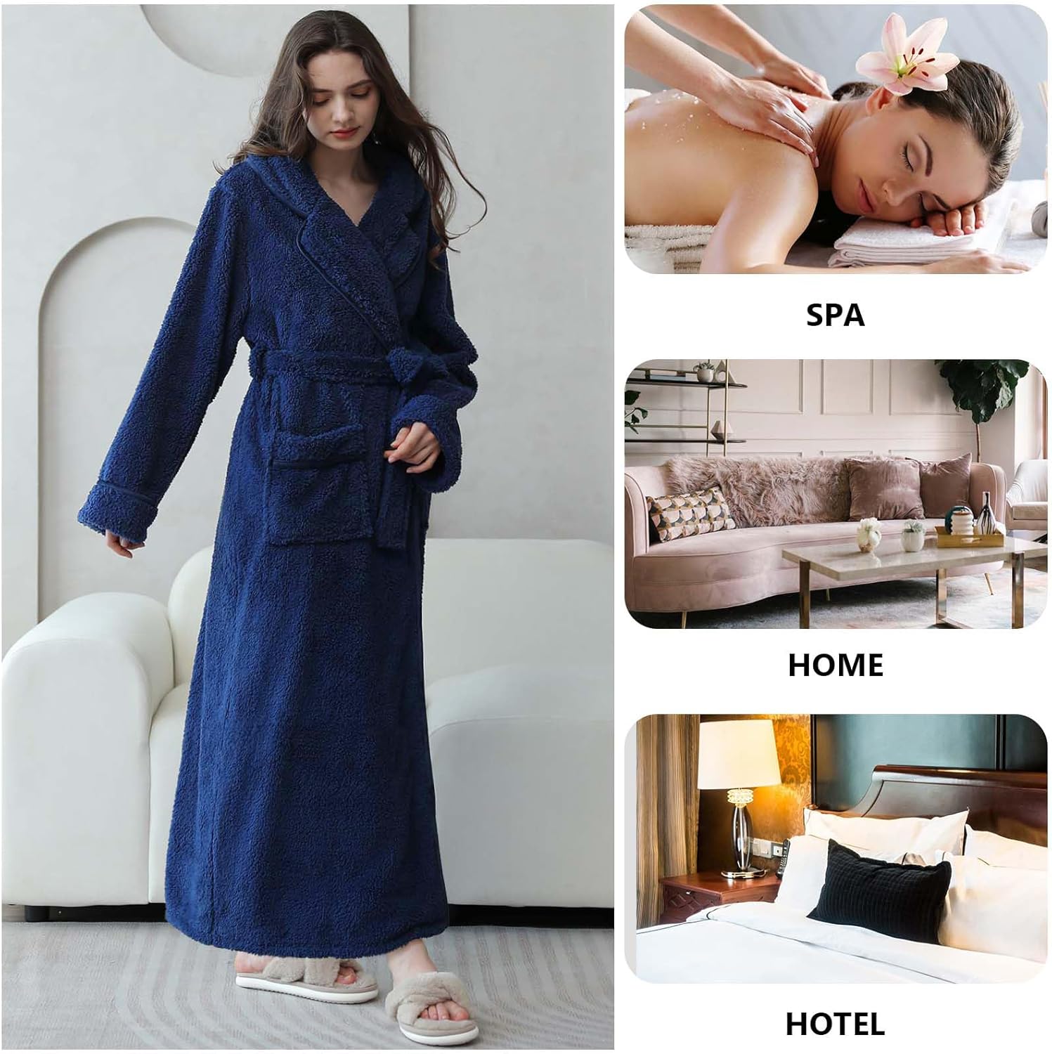 Hellomamma Long Bath Robe for Womens Plush Soft Fleece Bathrobes Nightgown Ladies Pajamas Sleepwear Housecoat - Image 45