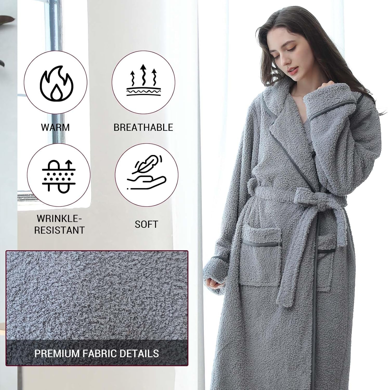 Hellomamma Long Bath Robe for Womens Plush Soft Fleece Bathrobes Nightgown Ladies Pajamas Sleepwear Housecoat - Image 80