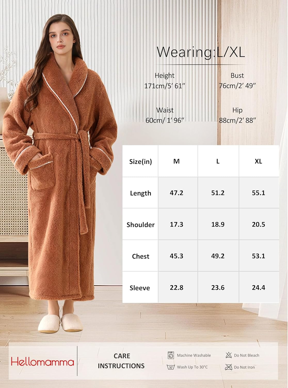 Hellomamma Long Bath Robe for Womens Plush Soft Fleece Bathrobes Nightgown Ladies Pajamas Sleepwear Housecoat - Image 7