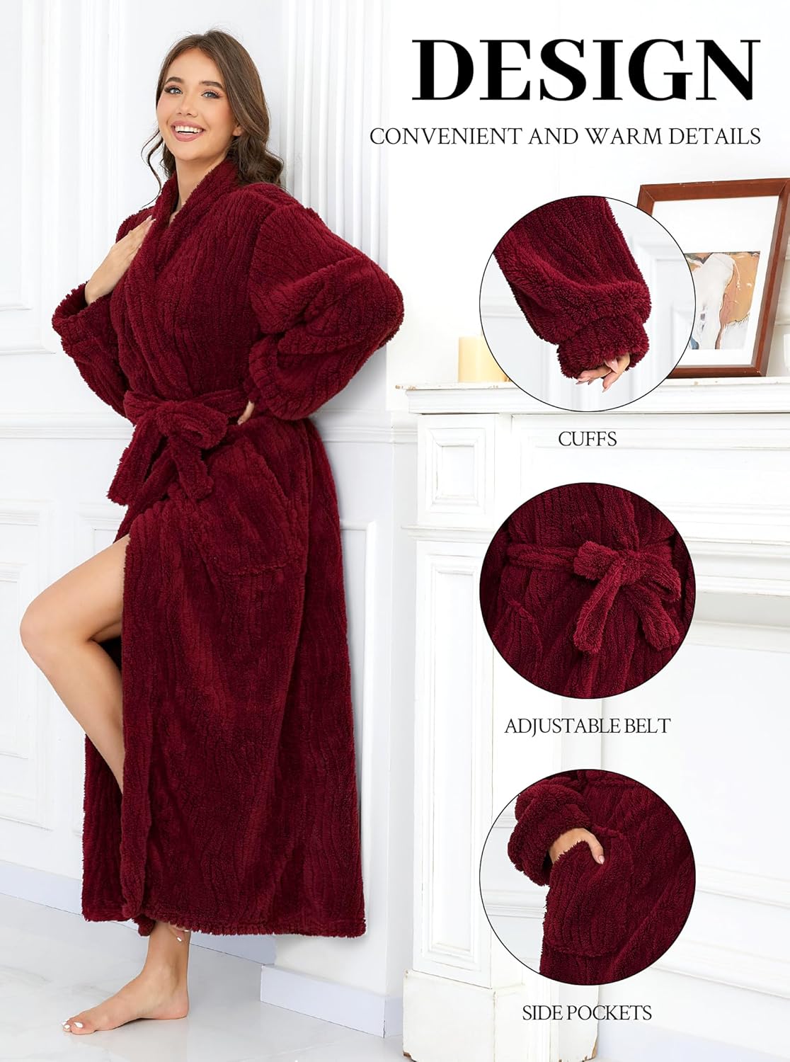 Hellomamma Long Bath Robe for Womens Plush Soft Fleece Bathrobes Nightgown Ladies Pajamas Sleepwear Housecoat - Image 87