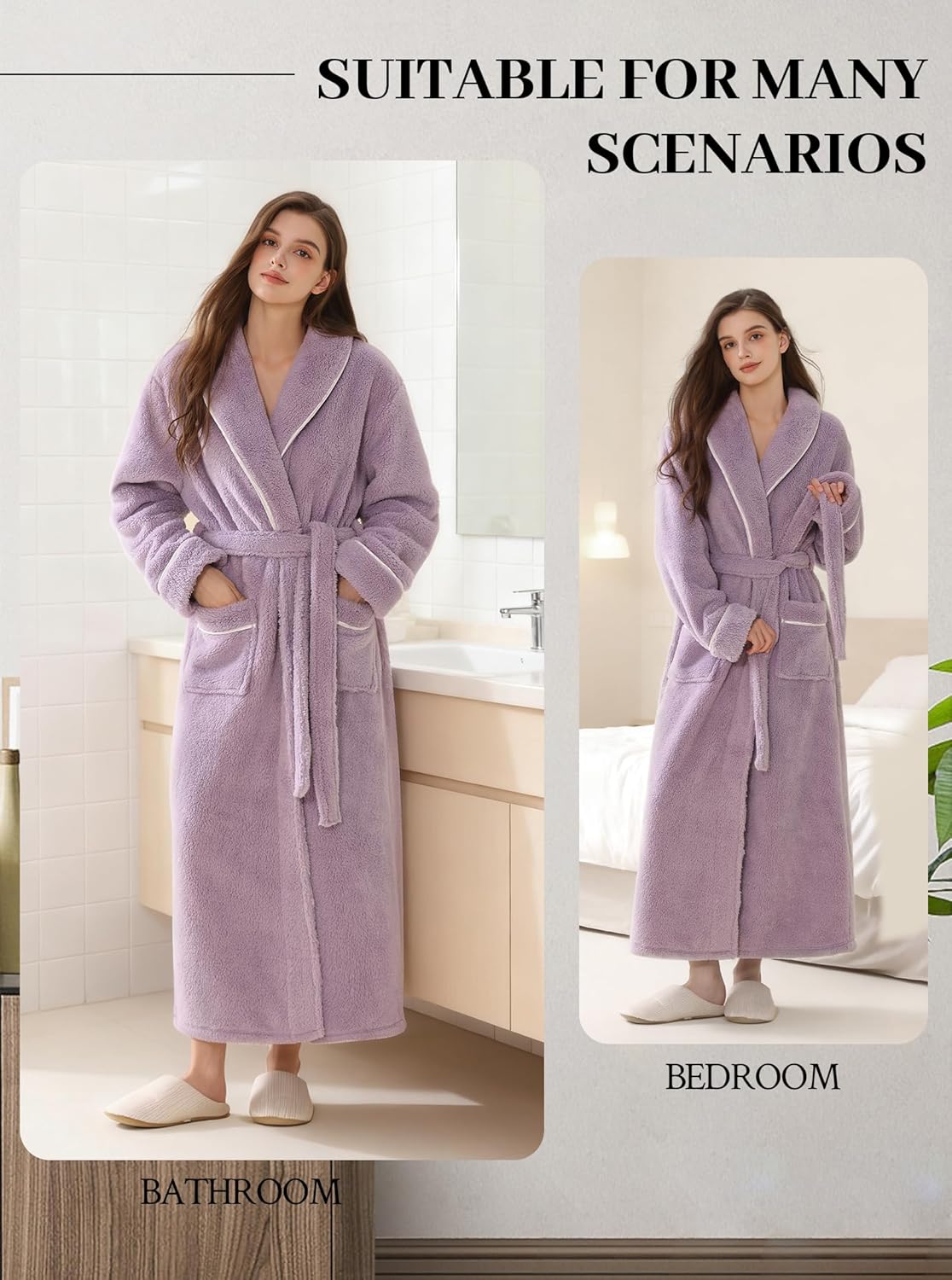Hellomamma Long Bath Robe for Womens Plush Soft Fleece Bathrobes Nightgown Ladies Pajamas Sleepwear Housecoat - Image 13