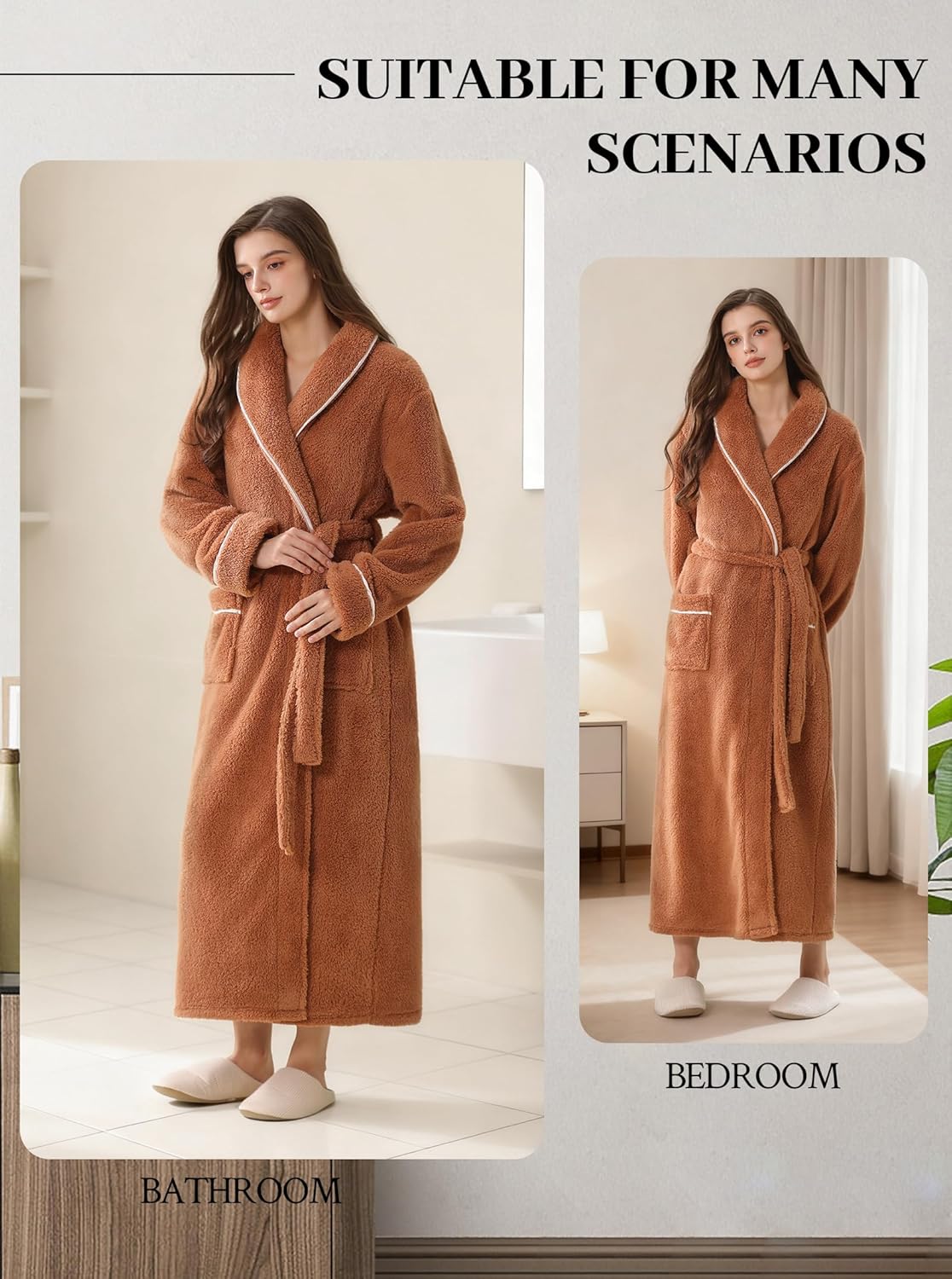 Hellomamma Long Bath Robe for Womens Plush Soft Fleece Bathrobes Nightgown Ladies Pajamas Sleepwear Housecoat - Image 6