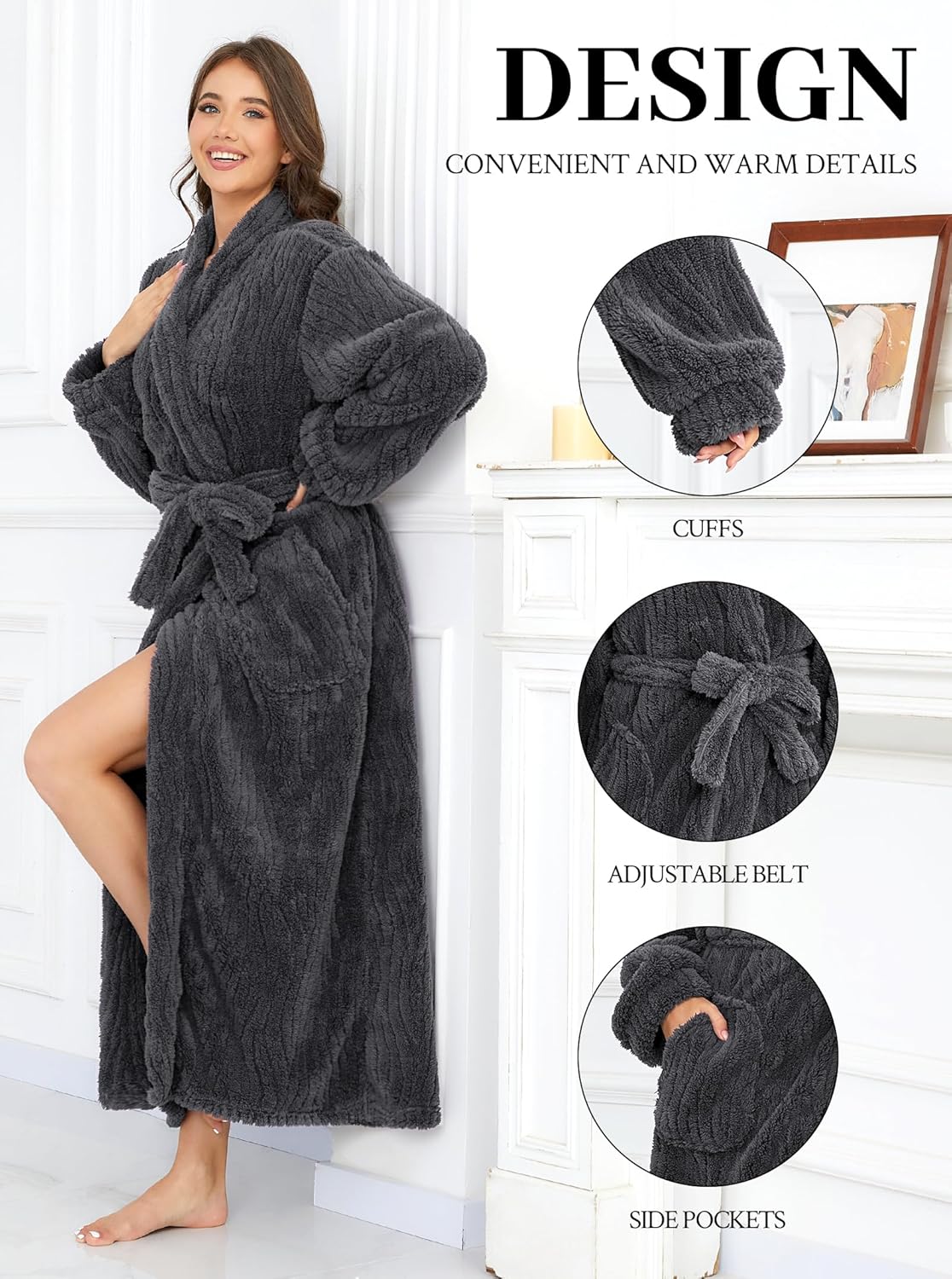 Hellomamma Long Bath Robe for Womens Plush Soft Fleece Bathrobes Nightgown Ladies Pajamas Sleepwear Housecoat - Image 32