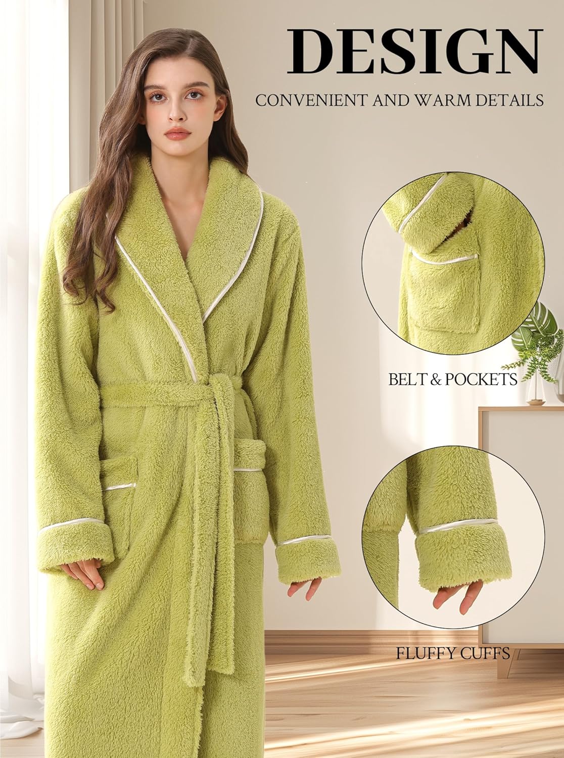 Hellomamma Long Bath Robe for Womens Plush Soft Fleece Bathrobes Nightgown Ladies Pajamas Sleepwear Housecoat - Image 98