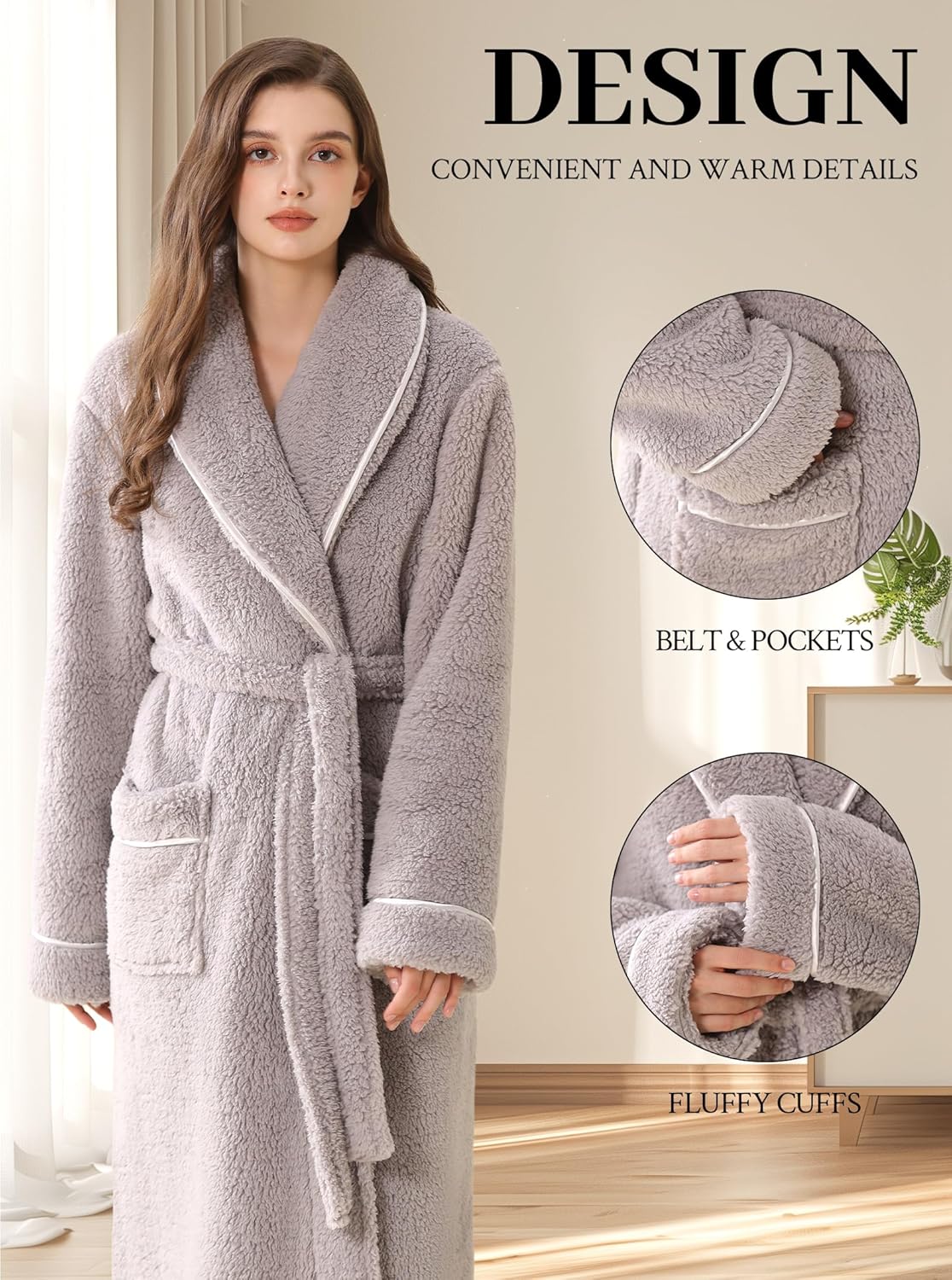 Hellomamma Long Bath Robe for Womens Plush Soft Fleece Bathrobes Nightgown Ladies Pajamas Sleepwear Housecoat - Image 17