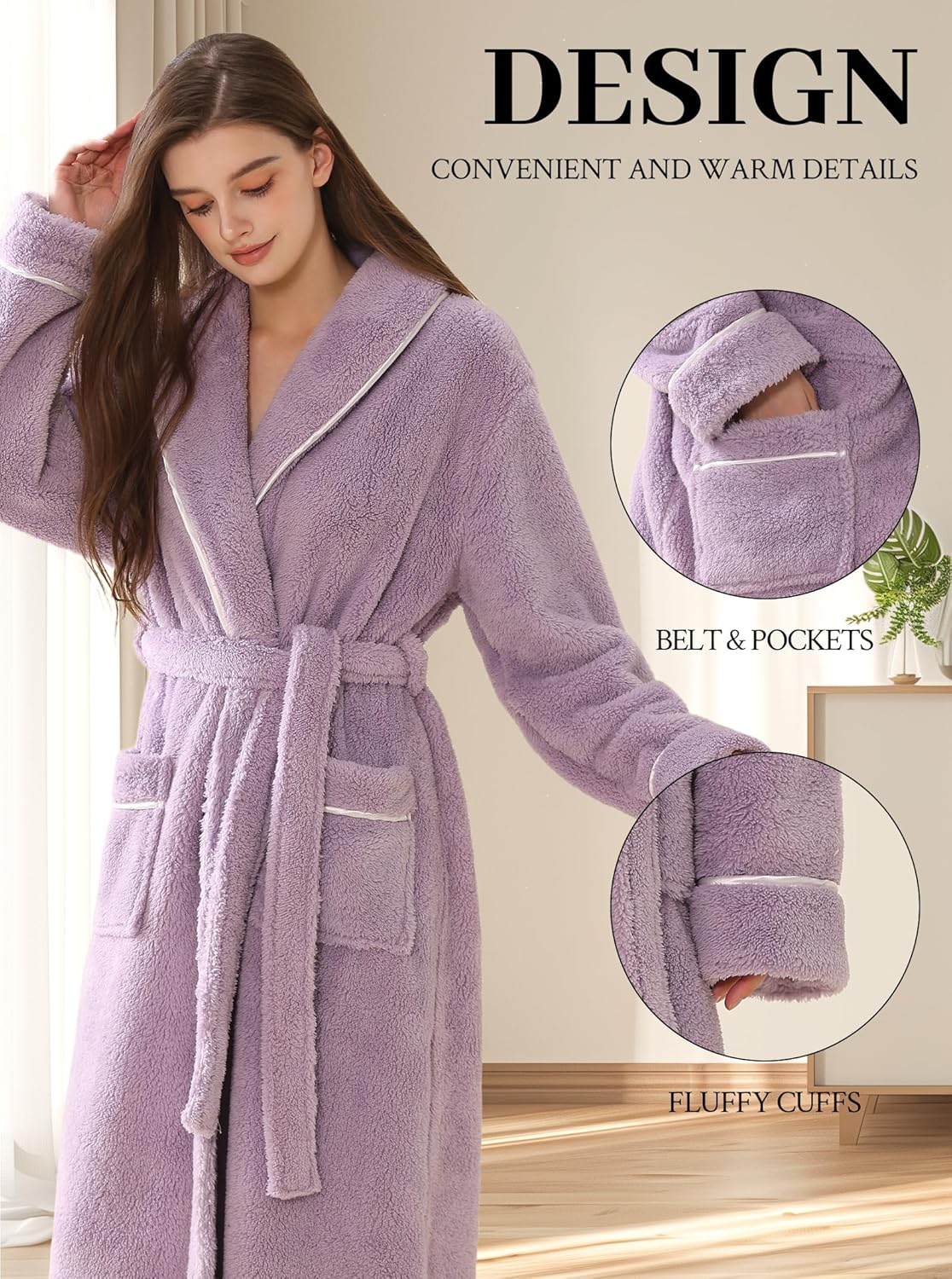 Hellomamma Long Bath Robe for Womens Plush Soft Fleece Bathrobes Nightgown Ladies Pajamas Sleepwear Housecoat - Image 10