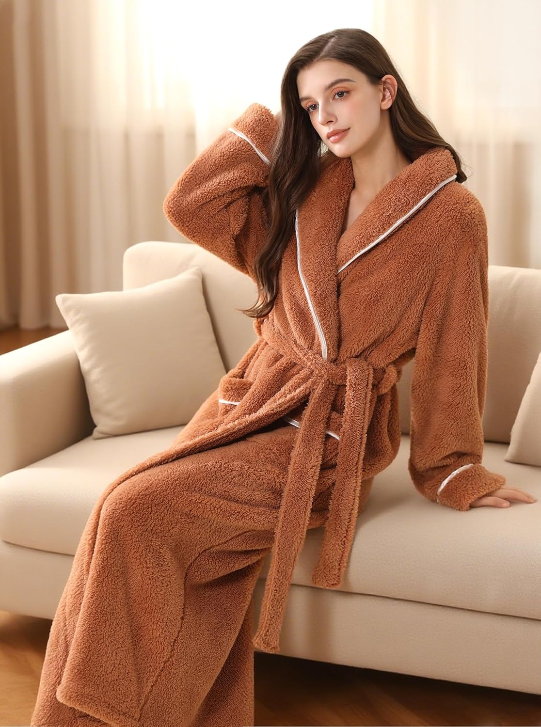 Hellomamma Long Bath Robe for Womens Plush Soft Fleece Bathrobes Nightgown Ladies Pajamas Sleepwear Housecoat - Image 5
