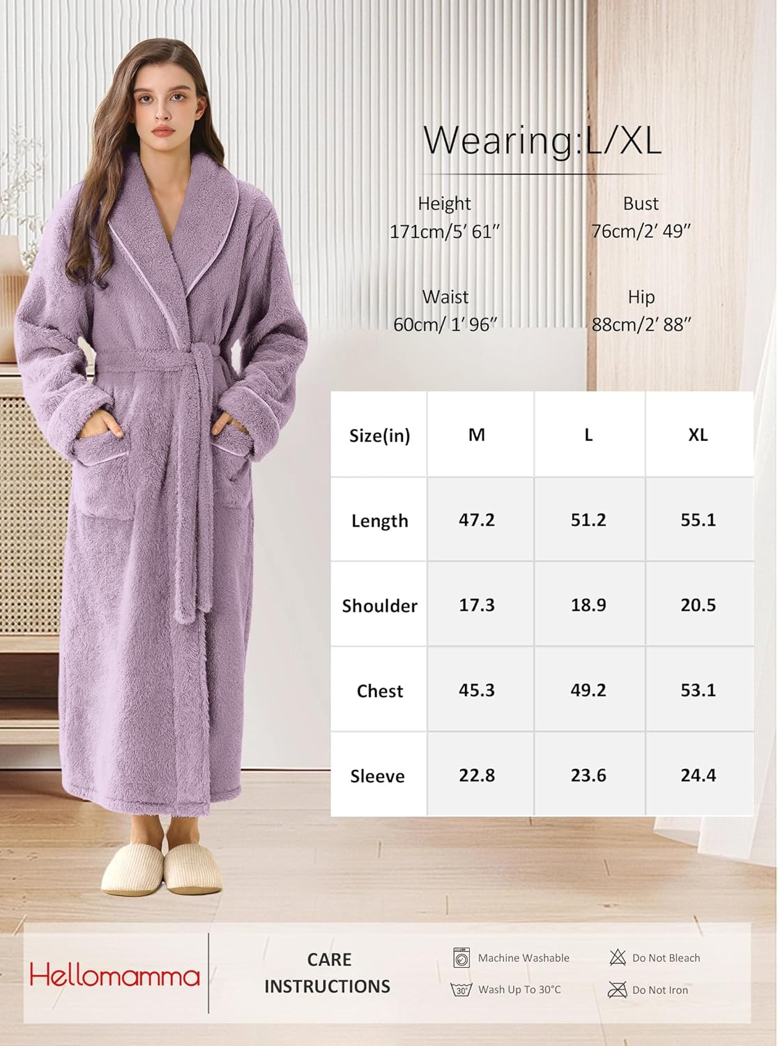 Hellomamma Long Bath Robe for Womens Plush Soft Fleece Bathrobes Nightgown Ladies Pajamas Sleepwear Housecoat - Image 14