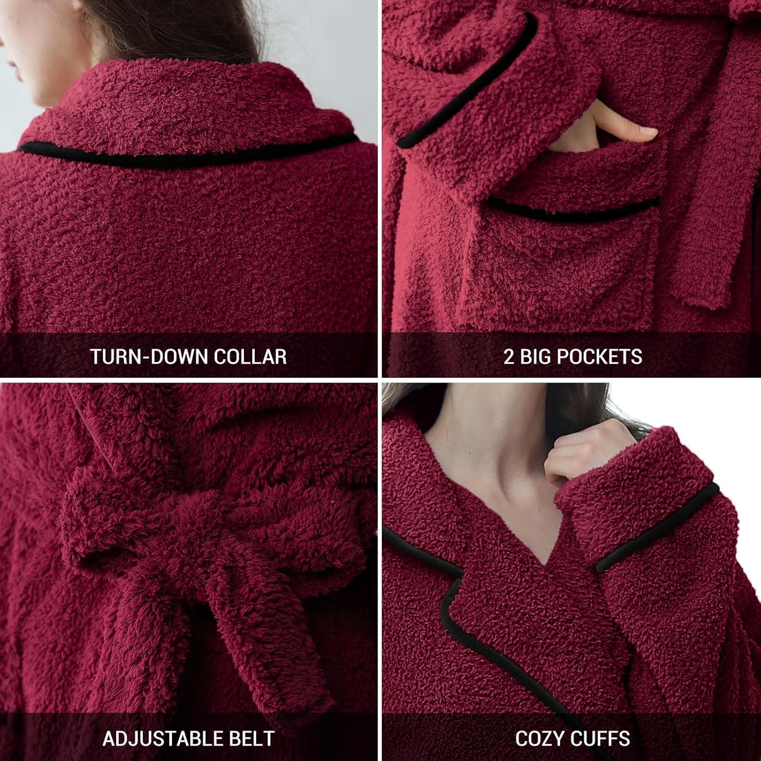 Hellomamma Long Bath Robe for Womens Plush Soft Fleece Bathrobes Nightgown Ladies Pajamas Sleepwear Housecoat - Image 92