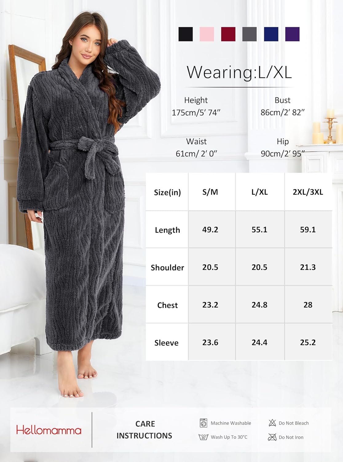 Hellomamma Long Bath Robe for Womens Plush Soft Fleece Bathrobes Nightgown Ladies Pajamas Sleepwear Housecoat - Image 34