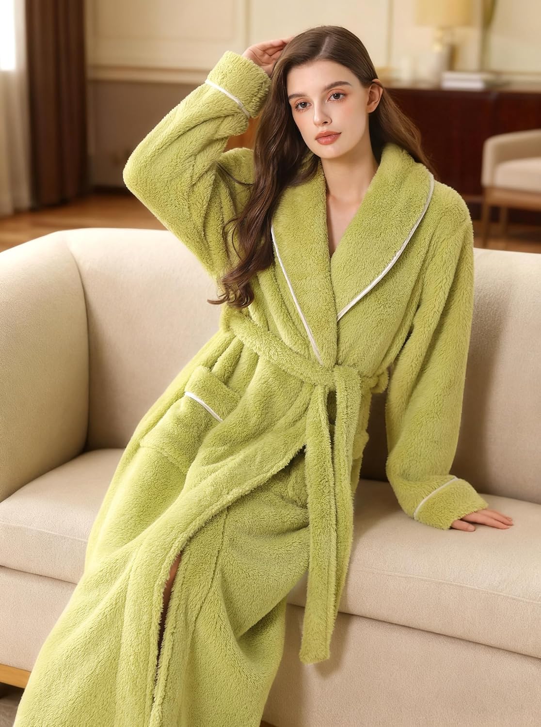 Hellomamma Long Bath Robe for Womens Plush Soft Fleece Bathrobes Nightgown Ladies Pajamas Sleepwear Housecoat - Image 100