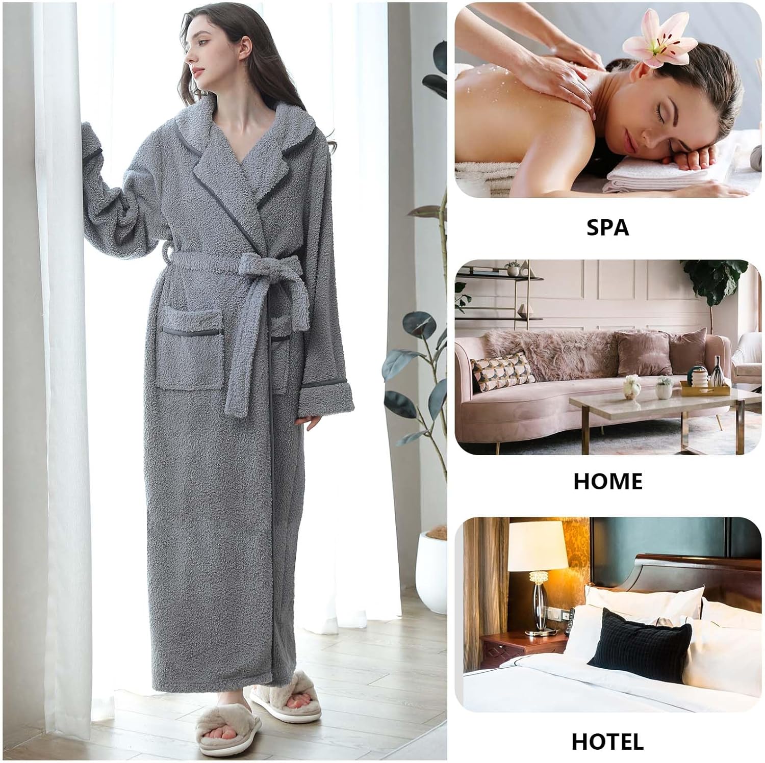 Hellomamma Long Bath Robe for Womens Plush Soft Fleece Bathrobes Nightgown Ladies Pajamas Sleepwear Housecoat - Image 81