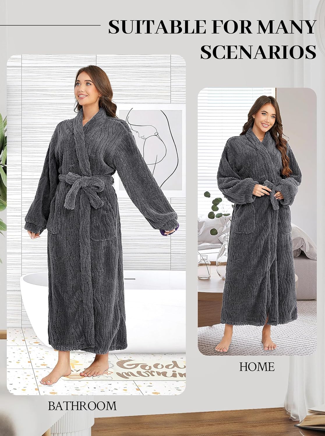 Hellomamma Long Bath Robe for Womens Plush Soft Fleece Bathrobes Nightgown Ladies Pajamas Sleepwear Housecoat - Image 33